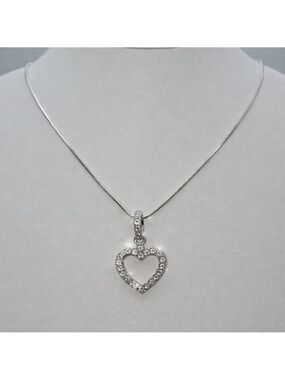Heart Necklace Clear Stones Silver Pendant Charming Love Gift 18''